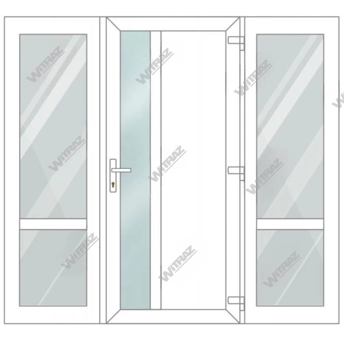  PVC entrance doors with 2 side windows - Door (matte glass + PVC) + 2 Sides (glass + glass)