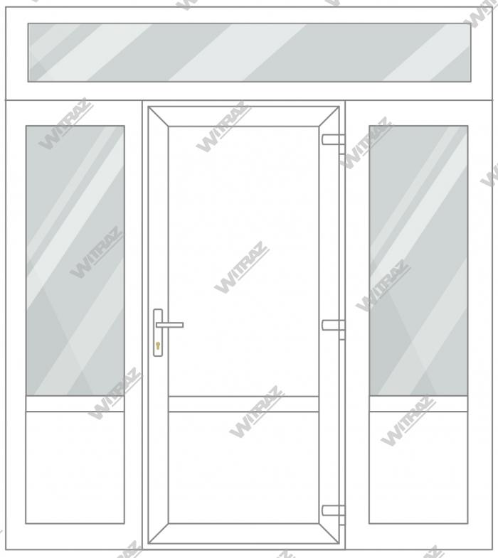 PVC entrance doors with 2 side and 1 top windows - Door (PVC+ PVC) + 2 Sides (glass + PVC) + Upper window (glass)