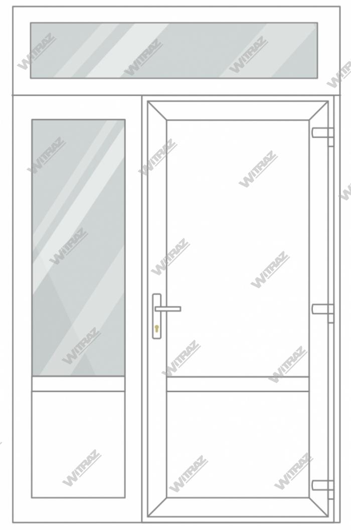  PVC entrance doors with 1 side and 1 top windows - Door (PVC + PVC) + Side (glass + PVC) + Upper window (glass)