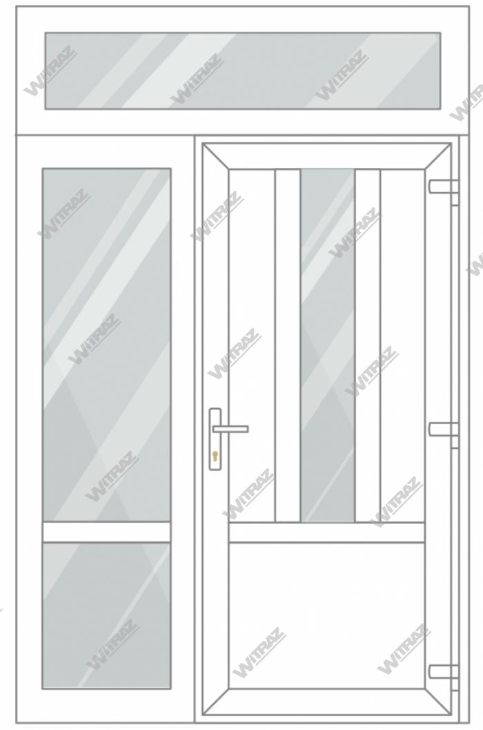  PVC entrance doors with 1 side and 1 top windows - Door ((PVC + glass + PVC) + PVC)) + Side (glass + glass) + Upper window (glass)