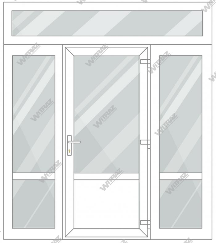 PVC entrance doors with 2 side and 1 top windows - Door (glass + PVC) + 2 Sides (glass + glass) + Upper window (glass)