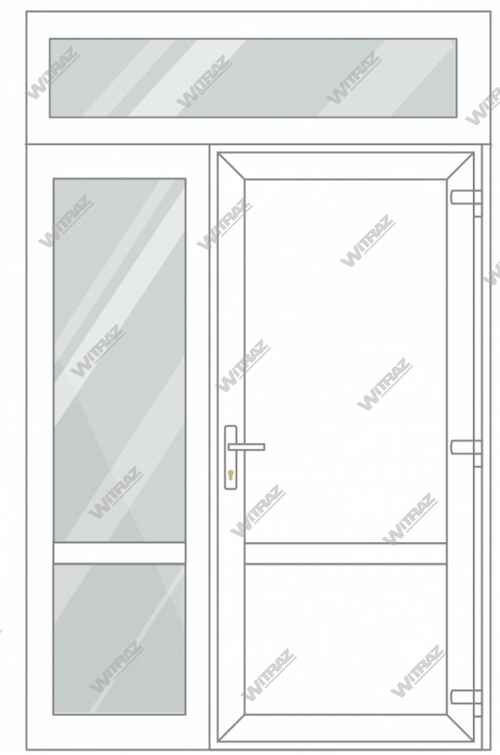  PVC entrance doors with 1 side and 1 top windows - Door (PVC + PVC) + Side (glass + glass) + Upper window (glass)