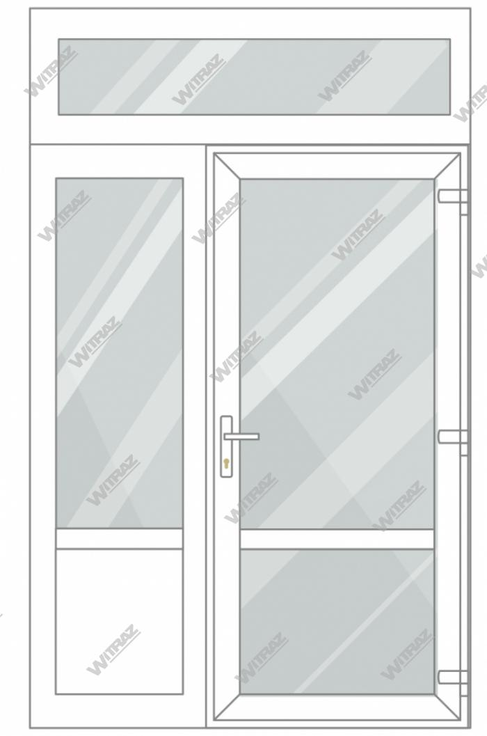PVC entrance doors with 1 side and 1 top windows - Door (glass + glass) + Side (glass + PVC) + Upper window (glass)