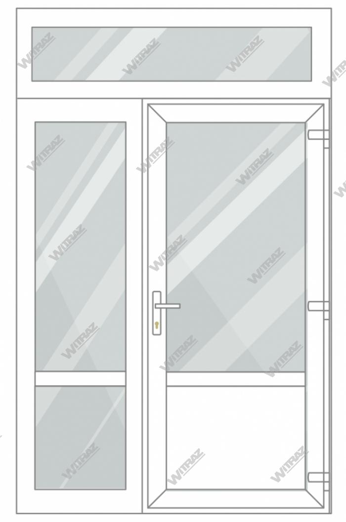 PVC entrance doors with 1 side and 1 top windows - Door (glass + PVC) + Side (glass + glass) + Upper window (glass)
