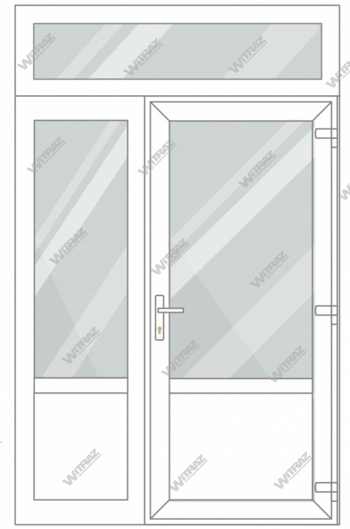 PVC entrance doors with 1 side and 1 top windows - Door (glass + PVC) + Side (glass + PVC) + Upper window (glass)