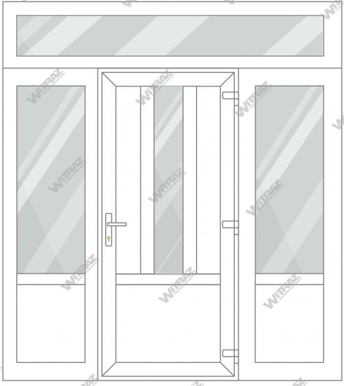 PVC entrance doors with 2 side and 1 top windows - Door ((PVC + glass + PVC) + PVC)) + 2 Sides (glass + PVC) + Upper window (glass)