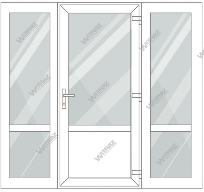 PVC entrance doors with 2 side windows - Door (glass + PVC) + 2 Sides (glass + glass)