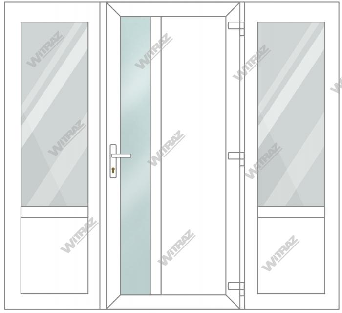 PVC entrance doors with 2 side windows - Door (matte glass + PVC) + 2 Sides (glass + PVC)