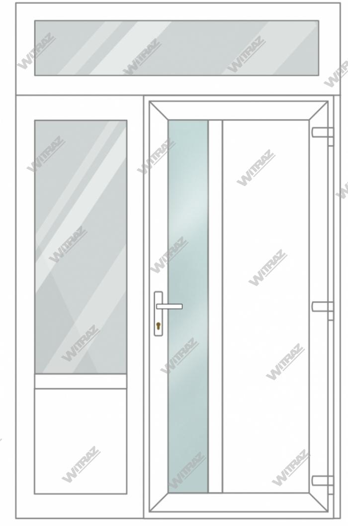  PVC entrance doors with 1 side and 1 top windows - Door (matte window + PVC) + Side (glass + PVC) + Upper window (glass)