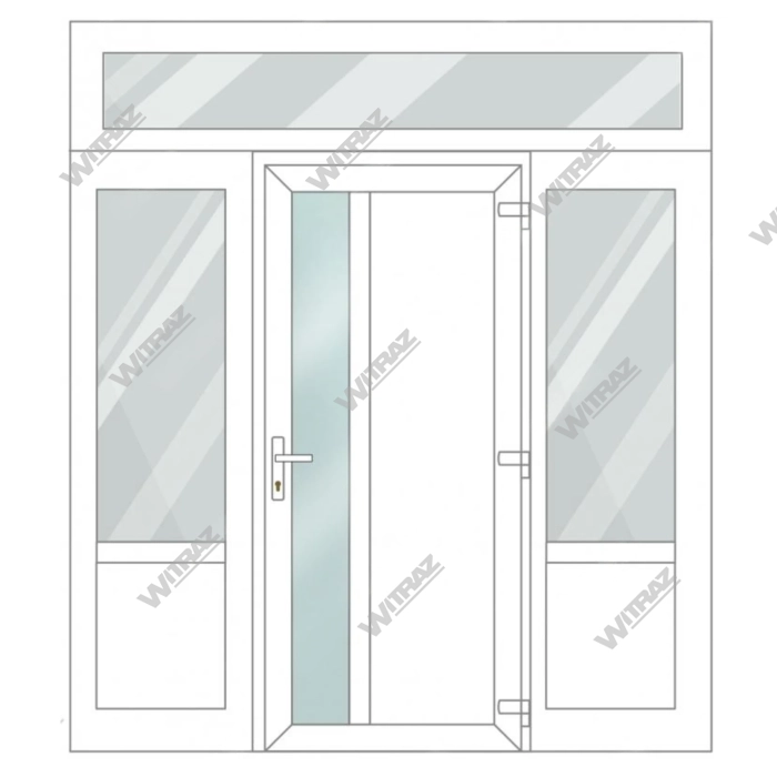 PVC entrance doors with 2 side and 1 top windows - Door (matte glass + PVC) + 2 Sides (glass + PVC) + Upper window (glass)