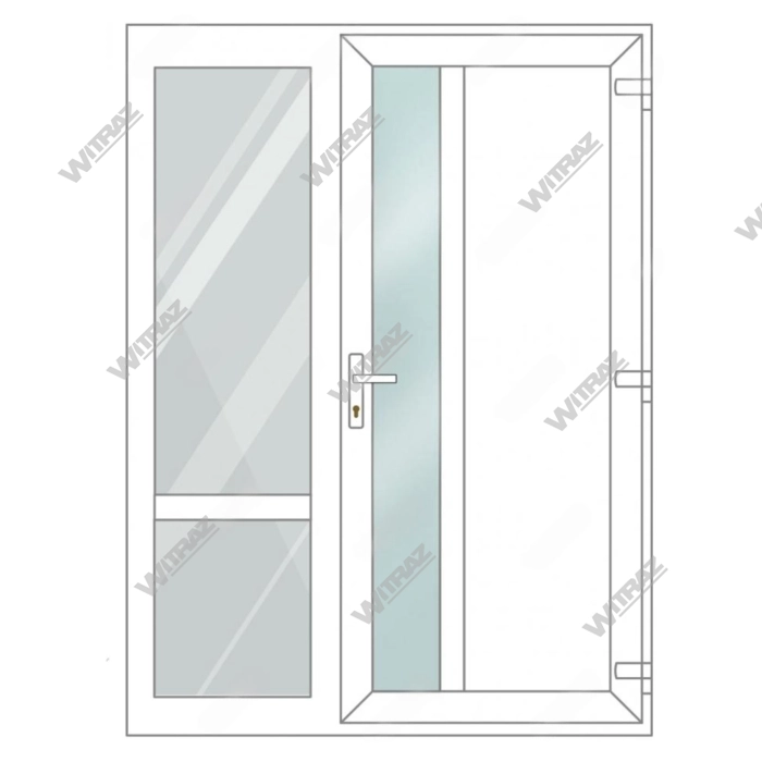 PVC entrance doors with side window - Door (matte glass + PVC) + Side (glass + glass)