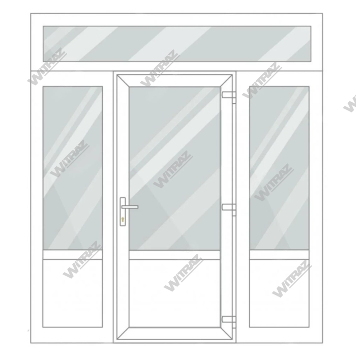 PVC entrance doors with 2 side and 1 top windows - Door (glass + PVC) + 2 Sides (glass + PVC) + Upper window (glass)