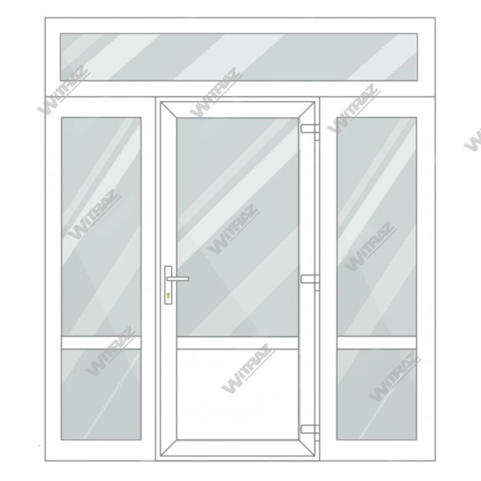 PVC entrance doors with 2 side and 1 top windows - Door (glass + PVC) + 2 Sides (glass + glass) + Upper window (glass)