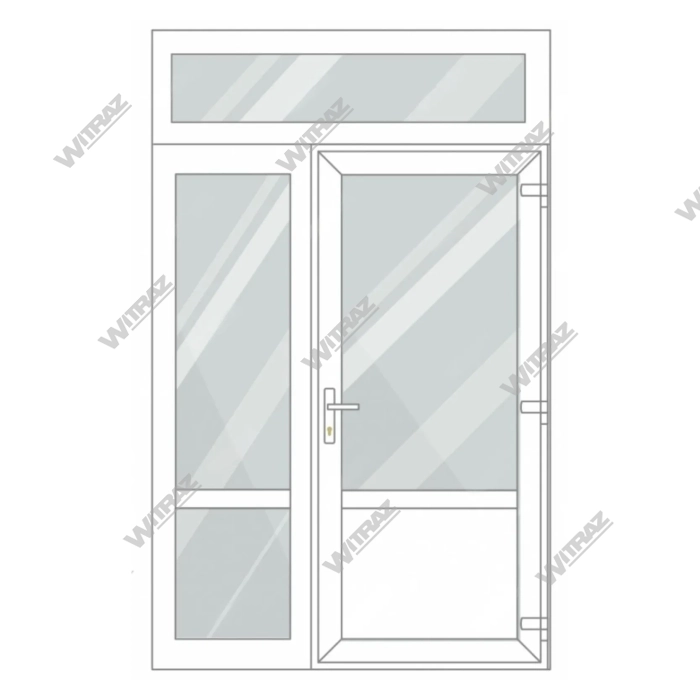  PVC entrance doors with 1 side and 1 top windows - Door (glass + PVC) + Side (glass + glass) + Upper window (glass)