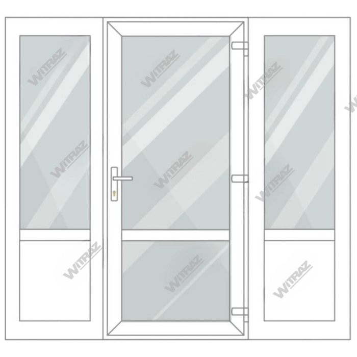  PVC entrance doors with 2 side windows - Door (glass + glass) + 2 Sides (glass + PVC)