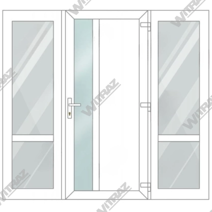   PVC entrance doors with 2 side windows - Door (matte glass + PVC) + 2 Sides (glass + glass)