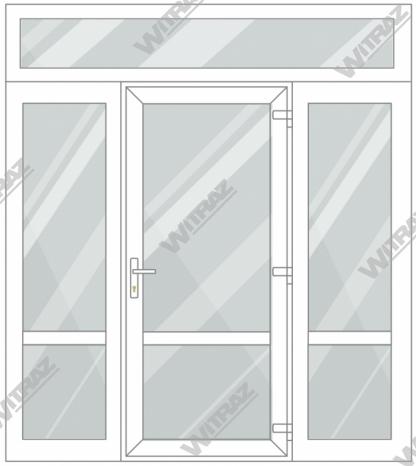  PVC entrance doors with 2 side and 1 top windows - Door (glass + glass) + 2 Sides (glass + glass) + Upper window (glass)