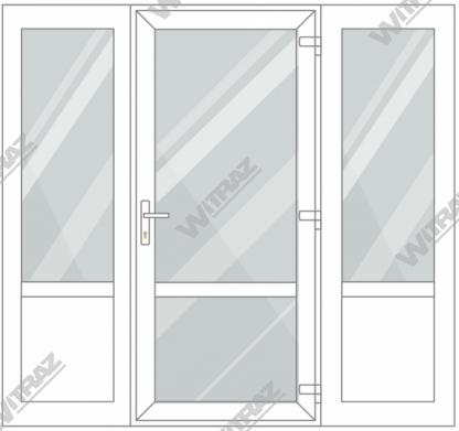   PVC entrance doors with 2 side windows - Door (glass + glass) + 2 Sides (glass + PVC)