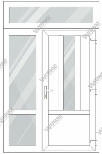   PVC entrance doors with 1 side and 1 top windows - Door ((PVC + glass + PVC) + PVC)) + Side (glass + glass) + Upper window (glass)