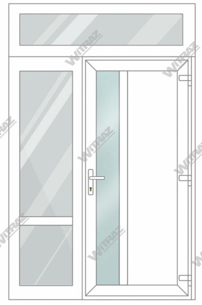   PVC entrance doors with 1 side and 1 top windows - Door (matte glass + PVC) + Side (glass + glass) + Upper window (glass)