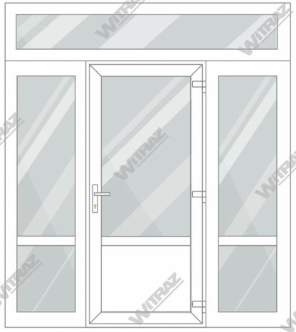  PVC entrance doors with 2 side and 1 top windows - Door (glass + PVC) + 2 Sides (glass + glass) + Upper window (glass)