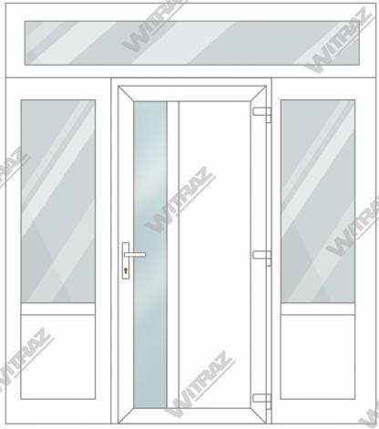  PVC entrance doors with 2 side and 1 top windows - Door (matte glass + PVC) + 2 Sides (glass + PVC) + Upper window (glass)