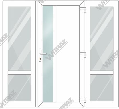   PVC entrance doors with 2 side windows - Door (matte glass + PVC) + 2 Sides (glass + glass)