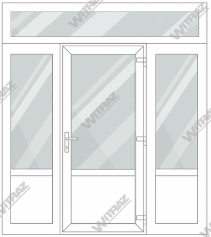  PVC entrance doors with 2 side and 1 top windows - Door (glass + PVC) + 2 Sides (glass + PVC) + Upper window (glass)