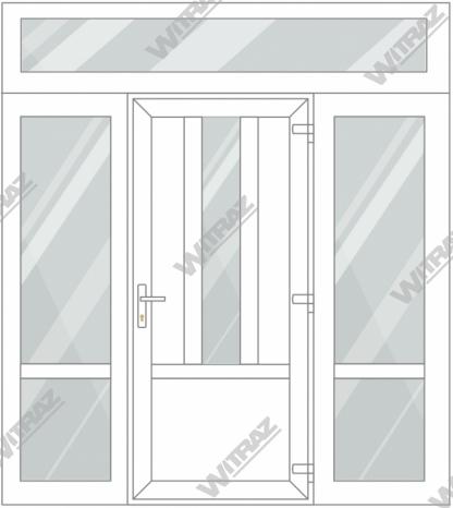  PVC entrance doors with 2 side and 1 top windows - Door ((PVC + glass + PVC) + PVC)) + 2 Sides (glass + glass) + Upper window (glass)