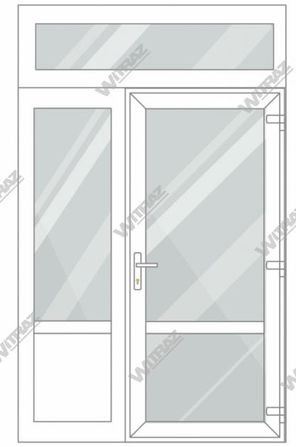   PVC entrance doors with 1 side and 1 top windows - Door (glass + glass) + Side (glass + PVC) + Upper window (glass)
