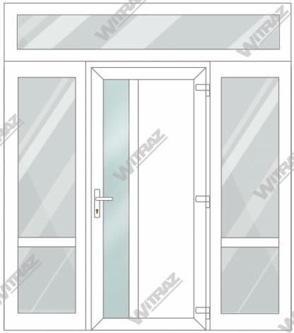  PVC entrance doors with 2 side and 1 top windows - Door (matte glass + PVC) + 2 Sides (glass + glass) + Upper window (glass)