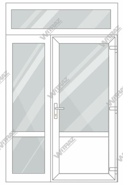   PVC entrance doors with 1 side and 1 top windows - Door (glass + PVC) + Side (glass + glass) + Upper window (glass)