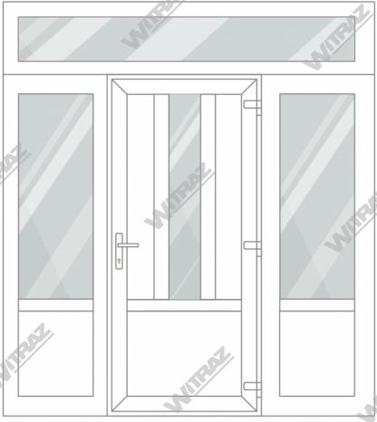  PVC entrance doors with 2 side and 1 top windows - Door ((PVC + glass + PVC) + PVC)) + 2 Sides (glass + PVC) + Upper window (glass)