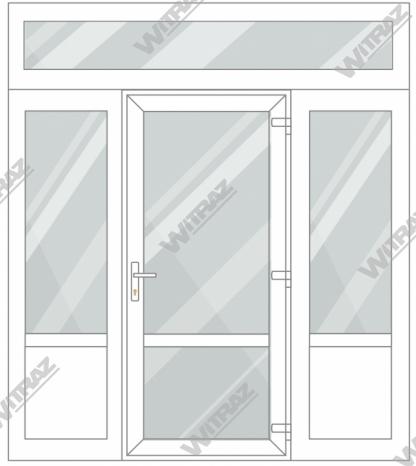  PVC entrance doors with 2 side and 1 top windows - Door (glass + glass) + 2 Sides (glass + PVC) + Upper window (glass)