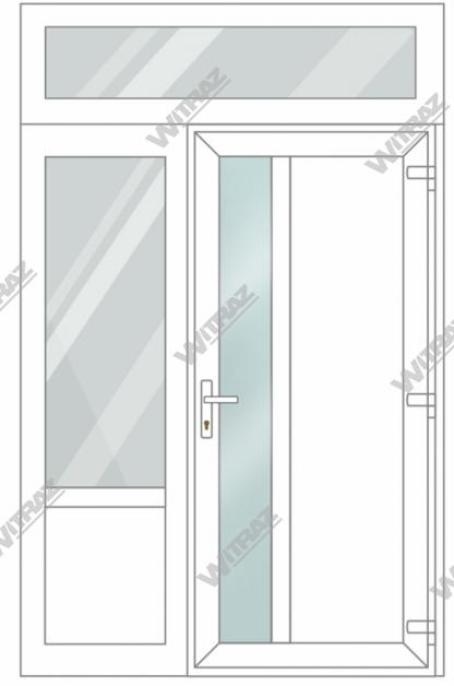   PVC entrance doors with 1 side and 1 top windows - Door (matte window + PVC) + Side (glass + PVC) + Upper window (glass)