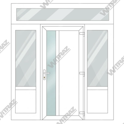  PVC entrance doors with 2 side and 1 top windows - Door (matte glass + PVC) + 2 Sides (glass + PVC) + Upper window (glass)