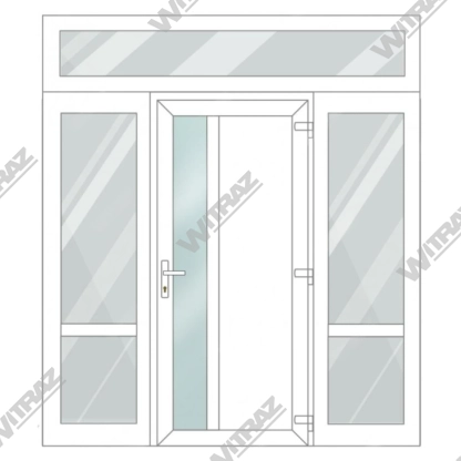  PVC entrance doors with 2 side and 1 top windows - Door (matte glass + PVC) + 2 Sides (glass + glass) + Upper window (glass)