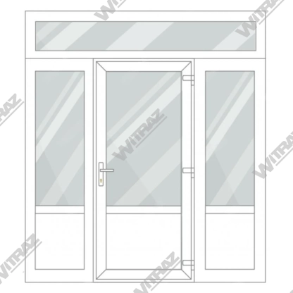  PVC entrance doors with 2 side and 1 top windows - Door (glass + PVC) + 2 Sides (glass + PVC) + Upper window (glass)