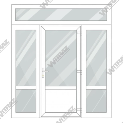  PVC entrance doors with 2 side and 1 top windows - Door (glass + PVC) + 2 Sides (glass + glass) + Upper window (glass)