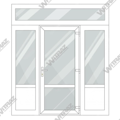  PVC entrance doors with 2 side and 1 top windows - Door (glass + glass) + 2 Sides (glass + PVC) + Upper window (glass)