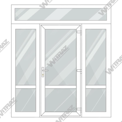  PVC entrance doors with 2 side and 1 top windows - Door (glass + glass) + 2 Sides (glass + glass) + Upper window (glass)
